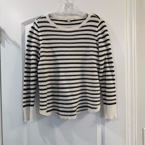 LOFT Black and White Striped Crew Neck Sweater